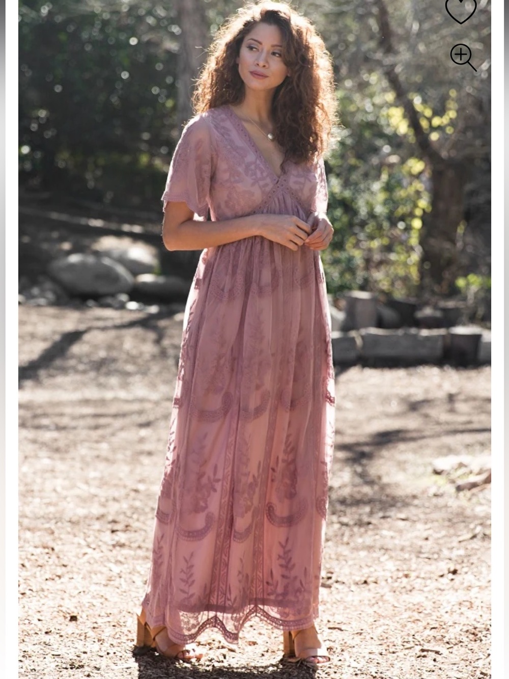 Pink Blush Mauve Embroidered Lace Maxi Dress Size L Boho